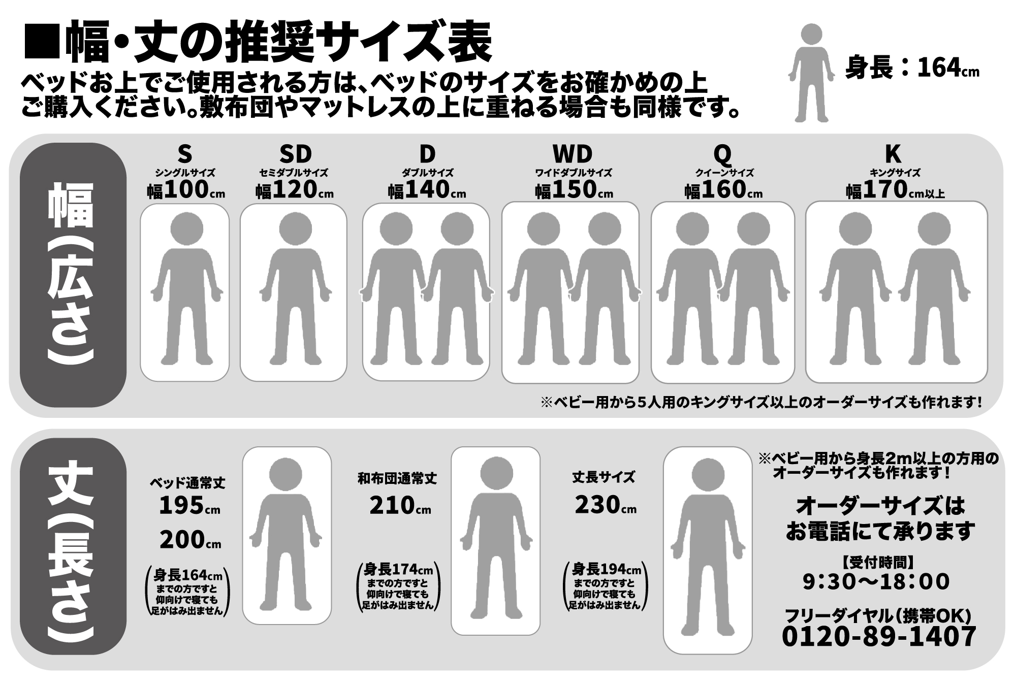 幅・丈の推奨サイズ表